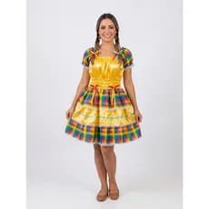 Vestido Caipira com Lastex Adulto Feminino - Festa Junina São João Roupa Típica