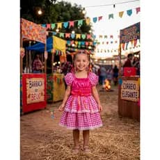 Vestido Caipira Infantil Feminino - Várias Cores e Estampas - Roupas Típicas São João Festa Junina