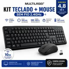 Kit Teclado e Mouse Multilaser Portátil 2.4ghz Sem Fio Wireless Pc Teclas Macias TC269 *ENVIO NO MESMO DIA UTIL*