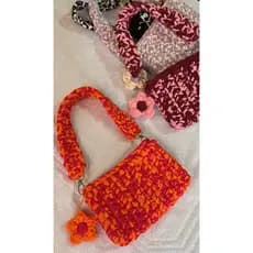 bolsa de crochê fio de malha colorida bolsa de crochê estilo gringa mesclada bolsa com chaveiro