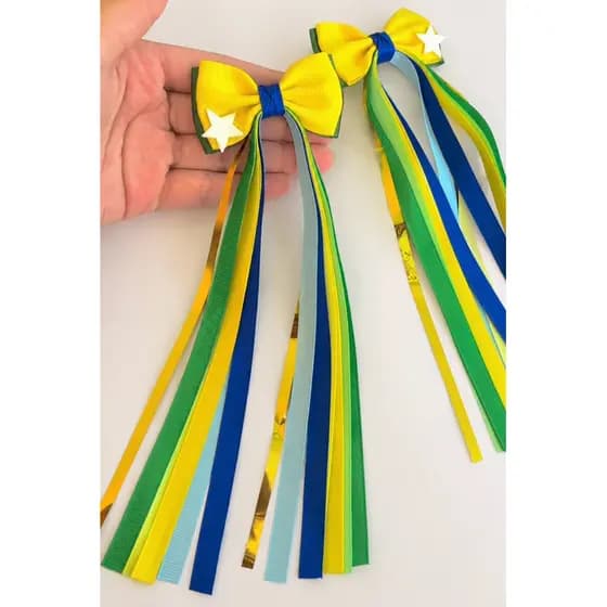 parzinho da copa com fitinhas tessel tema copa do mundo laço do Brasil xuxinha
