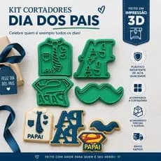Kit 4 Cortadores de Biscoito Dia dos Pais | Moldes 3D para Confeitaria | Envio Rápido