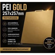 Placa PEI Gold 257x257 Texturizada Compatível Bambu Lab P1 X1 A1 + Base Magnética