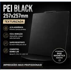 Placa PEI Black 257x257 Texturizada Compatível Bambu Lab P1 X1 A1 + Base Magnética