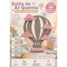 Balão de Ar Quente Personalizado para Nascimento | Decoração Bebê em Impressão 3D | Envio Rápido