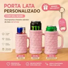 Porta Lata Personalizado com Nome 3D + Chaveiro Abridor Brinde | Energético  250ml | 473ml | Refrigerante 350ml