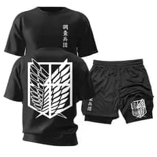 Kit Camiseta E Short Dry Fit Academia Treino Aot Attack On Titan