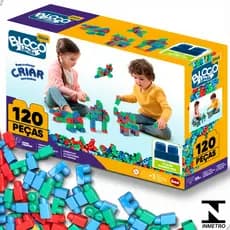 Blocos De Montar 120 Pecas Infantil Encaixe Colorido Brinquedo Educativo 3 Anos