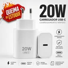 Fonte Carregador Rápido 20W USB-C PD ''Power Delivery'' Sem Cabo Para Celular Android e iPhone