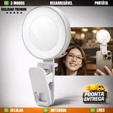 Ring Light Portátil Luz de Celular Preenchimento Recarregavel Self Clip Espelho Tiktok Yotube