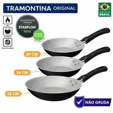 Jogo de Frigideiras Tramontina Caribe Antiaderente 3 Peças Alumínio Não Gruda Resistente