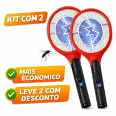 Kit 2 Raquete Elétrica Mata Mosquito Recarregável Bivolt Mata Pernilongo e Insetos