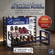 Sapateira Arthi Preta Modular 2 Pares Empilhável Organizador - Expansível Sem Ferramentas Prática para Closet e Quarto