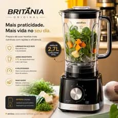 Liquidificador Britânia Original Inox Turbo 2,7L 4 Lâminas - Potente para Gelo e Massas Prepara Sucos Rápidos 127V