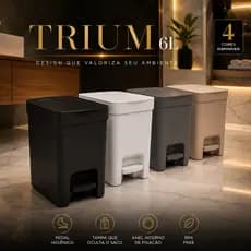 Lixeira Pedal Trium 6L Cesto De Lixo Com Tampa lavabo Cozinha Pia Banheiro OU Com Anel Oculta Saco
