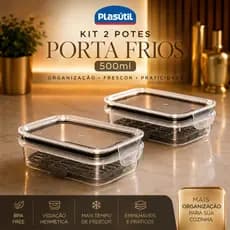 Kit 2 Potes Herméticos Porta Frios Com Travas Cesto Escorredor 500 ML Frutas Vegetais Alimentos