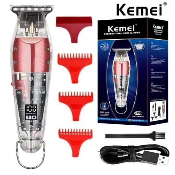 Kemei 0mm Homens Acabamento Profissional Máquina De Corte Do Cabelo Cortador De Sem Fio Transparente Display LED Mais Leve NG-204