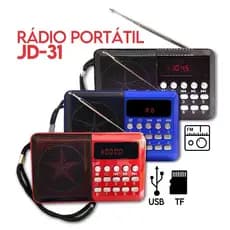 Rádio Portátil FM + Leitor de Cartão + PenDrive JD-30 JD-31 JD-35 COM BLUETOOTH