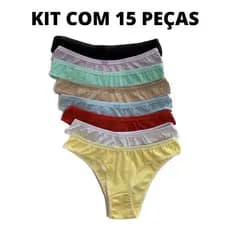 Kit 15 Calcinhas de Algodão Premium Conforto Tanga Cotton Em Atacado