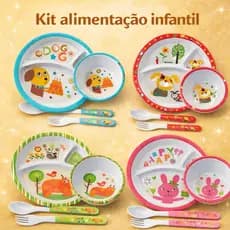 Kit Refeição Infantil Prato Com Divisórias P/ Papinha Bebê Pratinho E Babador Jogo Alimentação
