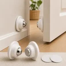 Prendedor Trava Magnética de Porta Forte Anti Impacto Sem Barulho com Adesivo ou Parafuso Inox Branco