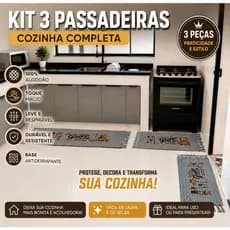 Jogo De Tapete 3 Peças Passadeira Para Cozinha Sala Banheiro Decoração Liso Listrado De Algodão