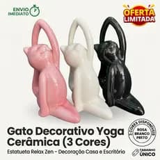 Escultura Gato em Cerâmica Decorativa Enfeite para Sala Quarto Escritório Rack Mesa