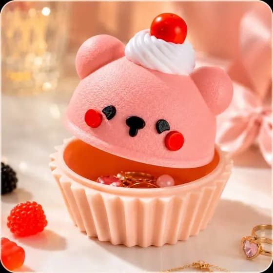 Porta Joias Cupcake Ursinho Fofo Pote Decorativo Organizador Impresso em 3D Com Tampa