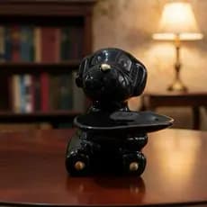 Porta objetos Preto Cachorro Chaves e Joias Estilo com Bandeja de Cerâmica Decorativo Sala e mesa