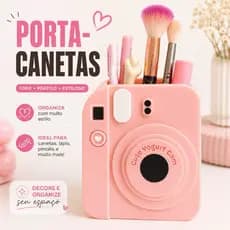 Câmera Porta Maquiagem Canetas Impressão 3D Kawaii Organizador Fofo Mesa Makeup Decoração