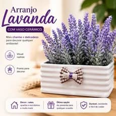 Arranjo de Lavanda Artificial com Vaso Cerâmico Decorativo Mesa Sala Quarto Presente