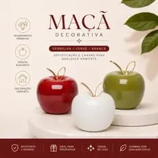 Maçã Decorativa em Cerâmica com Haste Dourada Decoração Luxo Sala Escritório