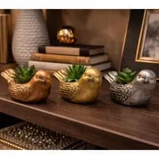 Vaso Planta Suculenta Passarinho Decorativo Cimento com Suculenta Enfeite Casa Jardim Criativo Mesa