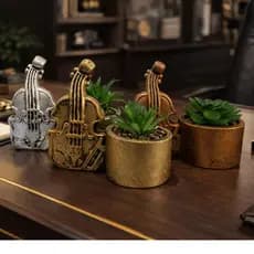 Vaso Planta Suculenta Decorativo Violino Cimento Acompanha Suculenta Enfeite de Mesa Sala Escritório
