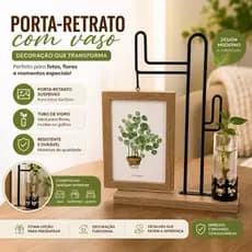 Porta Retrato com Vaso de Vidro Decorativo Suporte para Flores Mesa Sala Quarto Presente