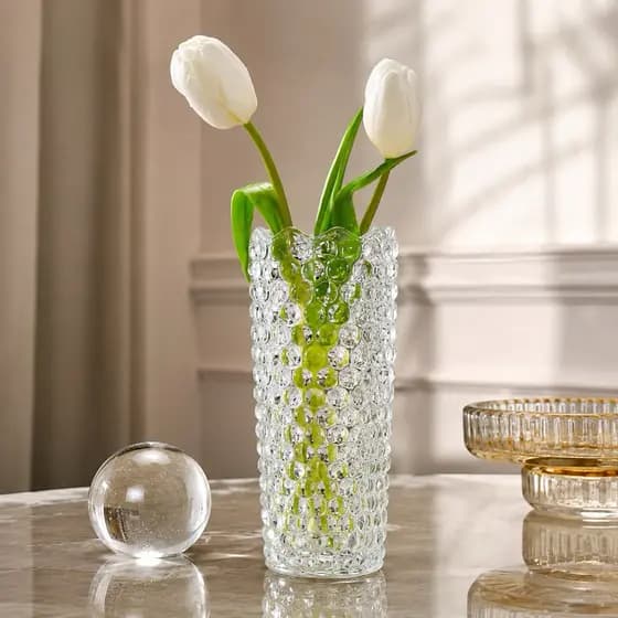 Vaso de Vidro Bubble Decorativo Transparente Porta Flores Centro de Mesa Sala 19x7,5cm