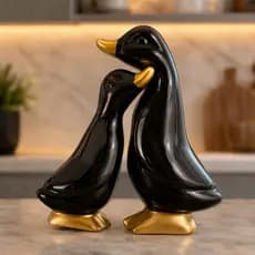 Enfeite Decorativo Casal de Pinguim Pato Cerâmica Estatueta Decoração Casa Sala Cozinha Premium