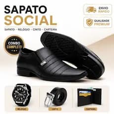 Sapato Social Masculino Homem Elegante  Faça sua Escolha Sapato + Relógio + Cinto + Carteira