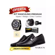 Sapato Social Masculino Monte seu Kit Sapato + Relogio + Cinto + Carteira   Homem Elegante   .