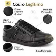 Tenis Sapatenis Masculino Couro Legitimo  Palmilha Gel Confortavel Leve