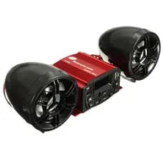 Caixa de Som Moto Alarme Bluetooth com Audio MP3 USB Cartao SD Controle Remoto Radio FM AM
