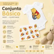 Conjunto bebê manga curta Personalizado tema Ursinho Pooh
