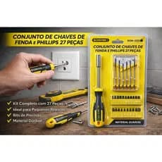 Kit Chaves Fenda e Phillips 27 Peças BOM-3122 Profissional Manutenção Completo