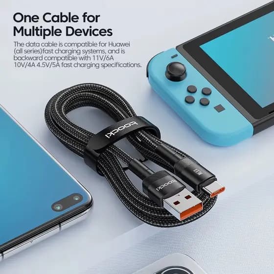 Toocki Cabo de carregador USB para tipo C 100w, 3 metros, Cabo trançado de alta resistência, carregamento rápido