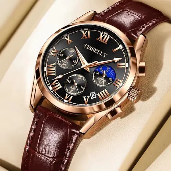Relógio de Pulso Masculino TISSELLY 6601 Novo de Alta Qualidade, Estilo Empresarial, Quartzo, à Prova, pulseira de couro