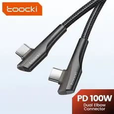 Toocki Cabo de carregador USB-C para USB-C, 90 Graus 100w, 2 metros, Cabo trançado reforçado, carregamento Rápido