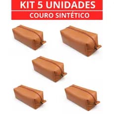 Kit 5 Unidades Necessaires Revenda Couro Sintético Premium Grande Cosméticos Banho Viagem Academia Impermeável Unissex