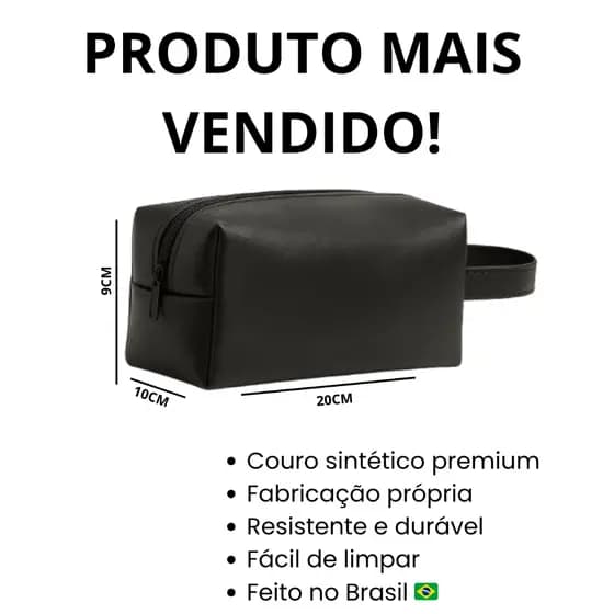 Necessaire Em Couro Sintético Feminina Masculina Impermeável Grande Organizadora Estojo Bolsa Cosméticos Maquiagem