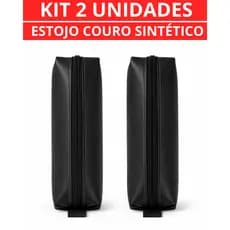 Kit Estojo Escolar Couro Sintético Faculdade Organizador Grande Compacto Multiuso Material Feminino Masculino