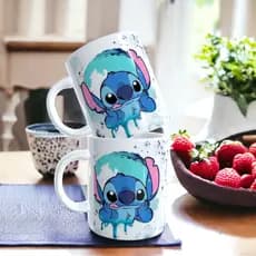 caneca aquarela lilo stitch branco com azul super decorativa para sua cozinha